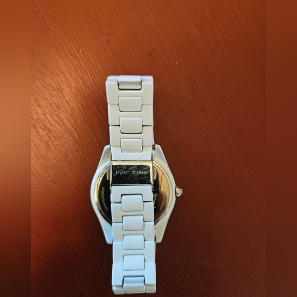 Betsey Johnson White and Pink Crystal Watch - Picture 3 of 3